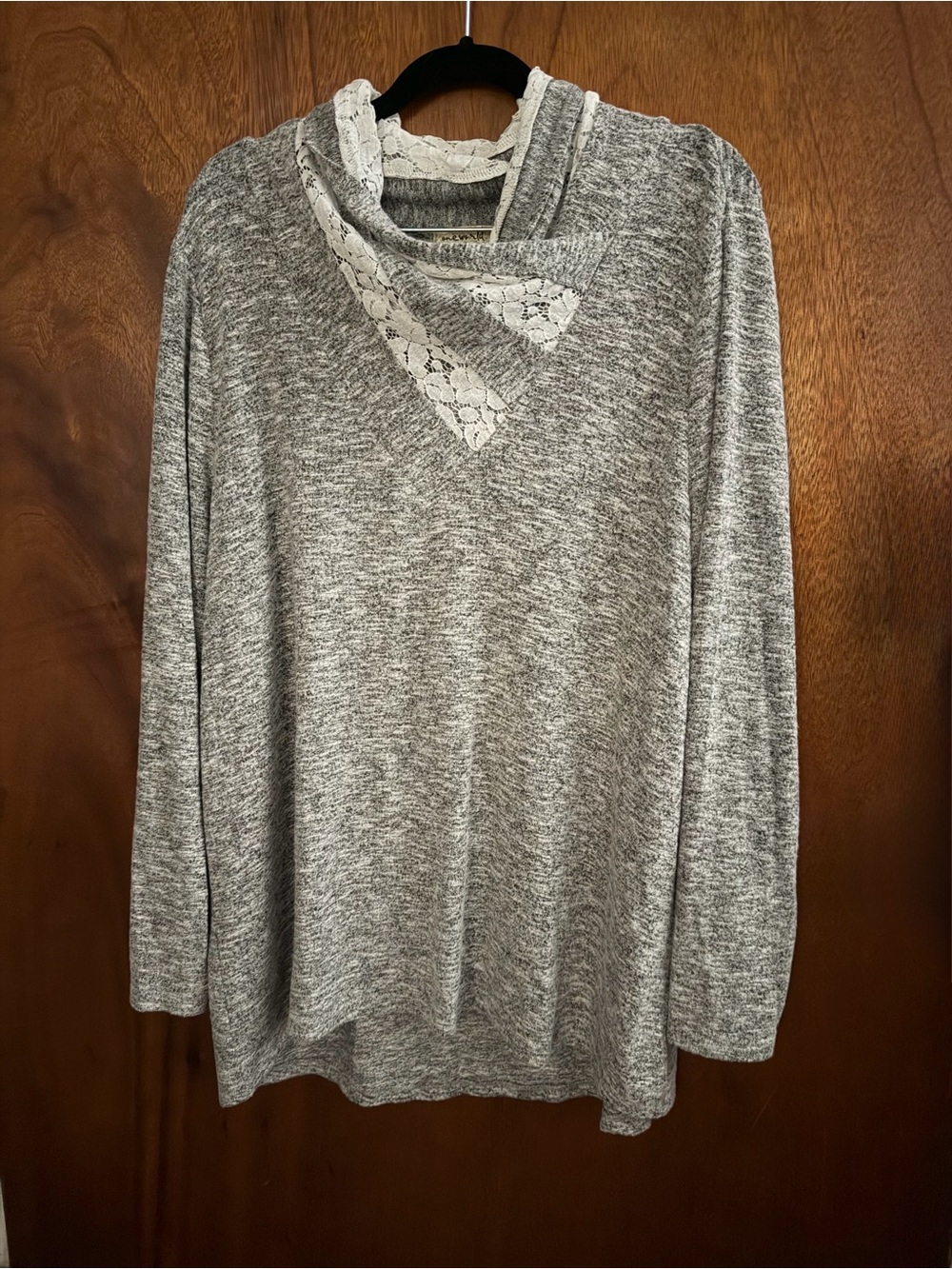 OneWorld Gray Lace Neck Tunic Size Large